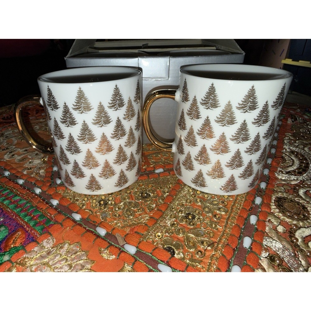 Centurion Collection Coffee‎ Mugs Gold Christmas Tree Print Set Of 4 - Dillard's
